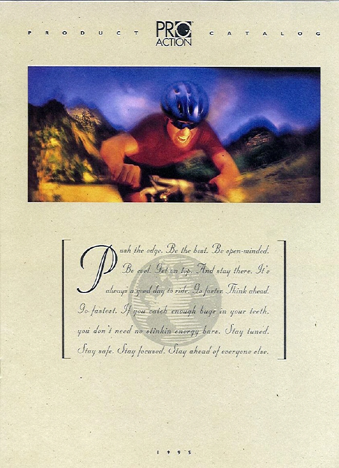 Brochure copy sample: catalog cover for ProAction, a maker of bicycle helmets and gear.